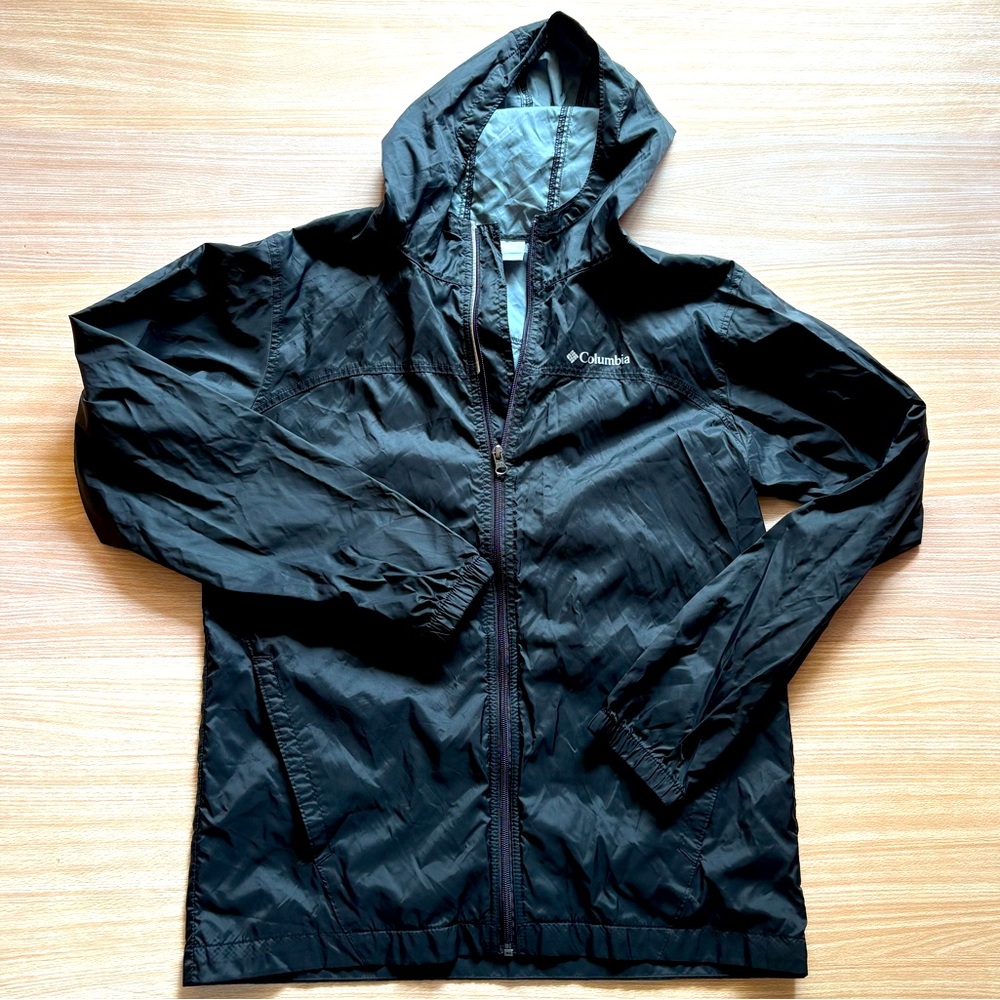 Columbia Windbreaker Jacket Boys/Kids/Youth XL 18/20 Black Zip Hooded Pockets